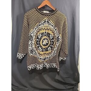 VTG Art Deco Geometric Pattern Sweater Women's 24W Black Gold Metallic Jolie